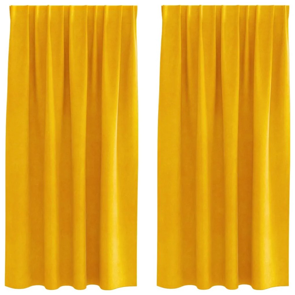 Cortinas Blackout vidaXL com fita superior 2 pcs Amarelo Mostarda Velu