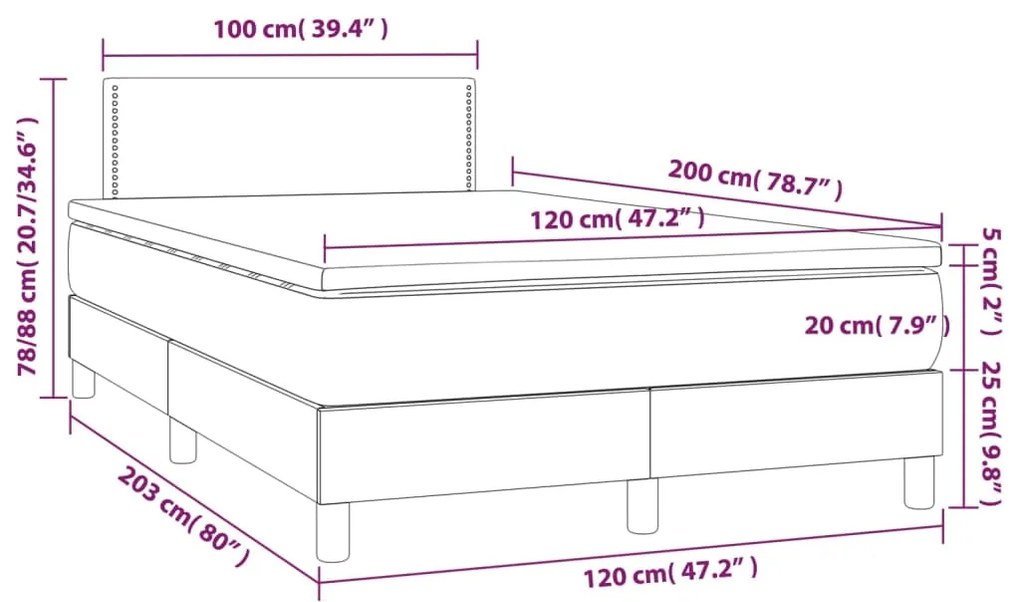 Cama box spring c/colchão/LED 120x200cm couro artif. cappuccino