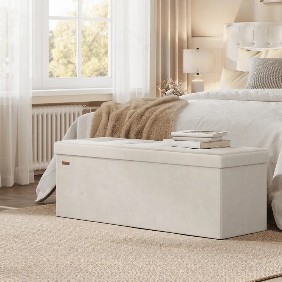Banco com espaço de arrumação e tampa rebatível 38 x 110 x 38 cm bege cappuccino