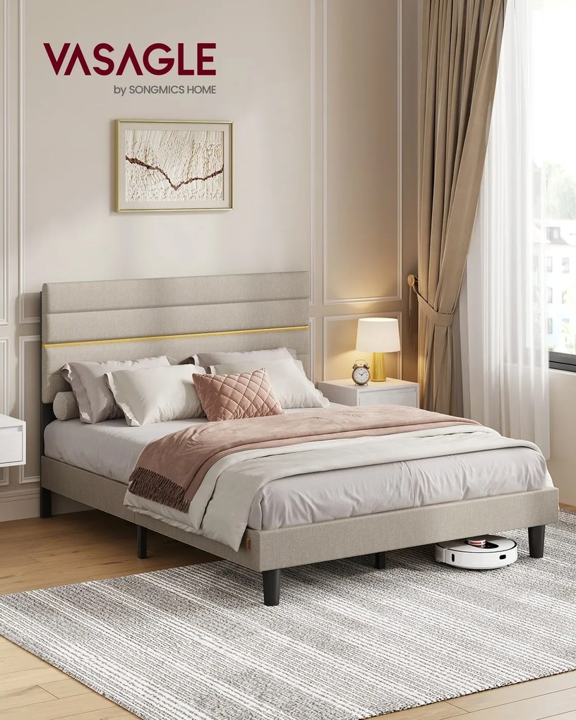 Estrutura de cama de casal moderna 140 x 200 cm (COLCHAO NÃO INCLUIDO) com cabeceira estofada para quarto Cappuccino bege