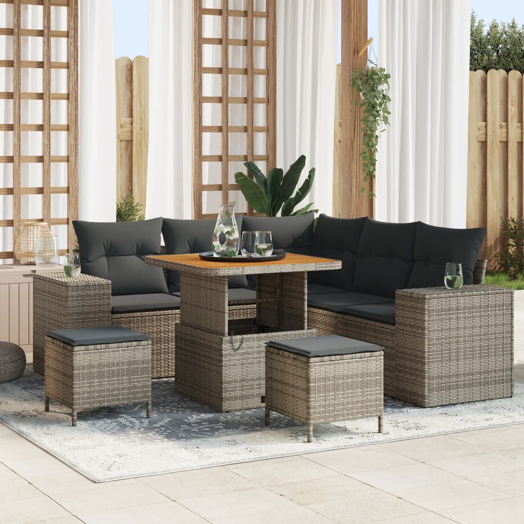 Conjunto de Sofá para Jardim de 8 Peças com Almofadas Cinza Vime Polip