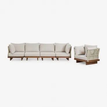 Conjunto De Sofá Modular Dailin De 4 Peças Com 2 Cadeiras De Canto E Poltrona Em Madeira De Acácia Castanho Acácia - Sklum