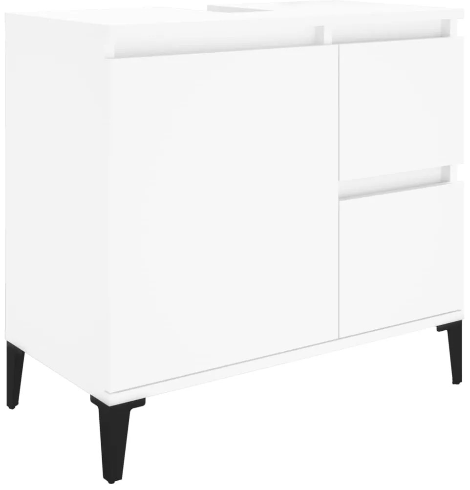 3 pcs conjunto móveis casa de banho madeira processada branco