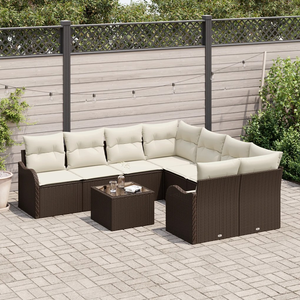 Conjunto de Sofá de Jardim vidaXL de 9 Peças com Almofadas Rattan Poli