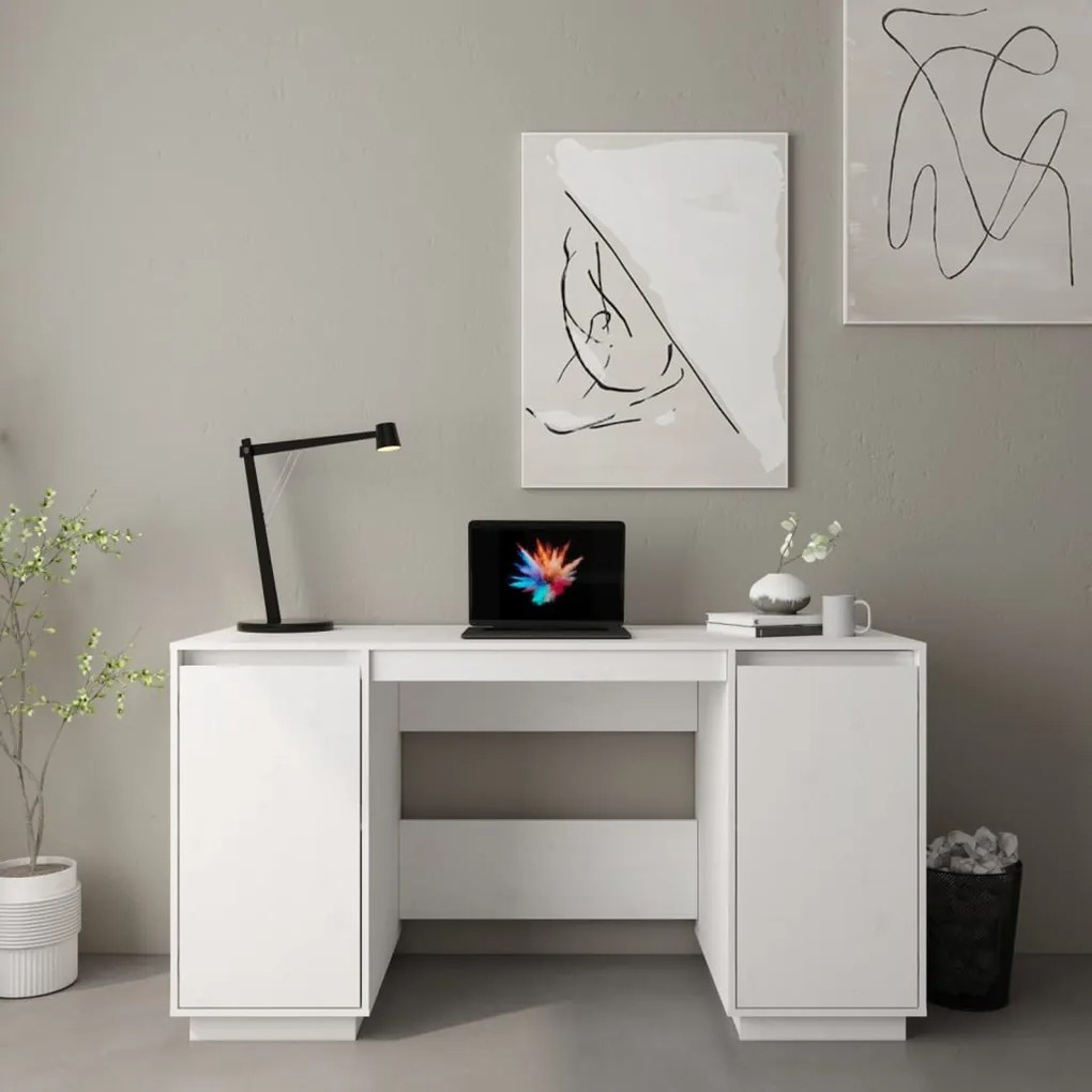 vidaXL Secretária 140x50x75 cm madeira de pinho maciça branco