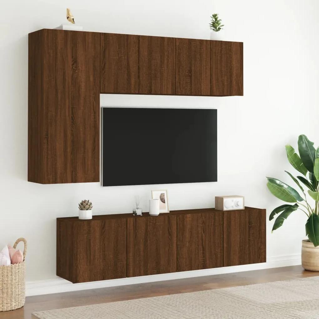 5pcs móveis de parede p/ TV derivados madeira carvalho castanho