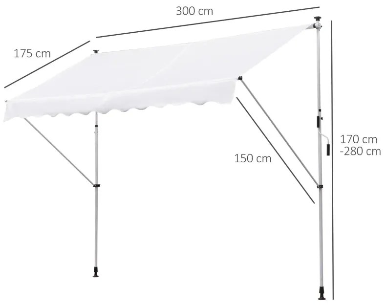 Toldo Portátil com Manivela e Altura Regulável - 3x1,5m - Branco