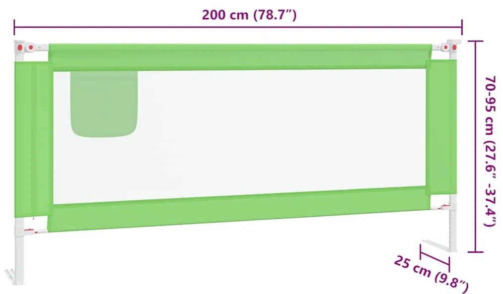 Barra de segurança p/ cama infantil tecido 200x25 cm verde