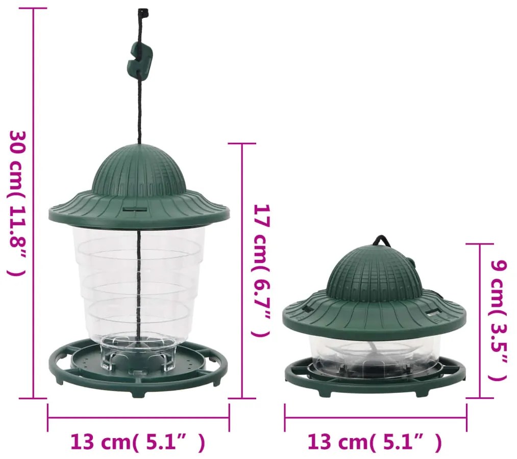 Comedouros para pássaros 3 pcs 13x13x17 cm verde-escuro