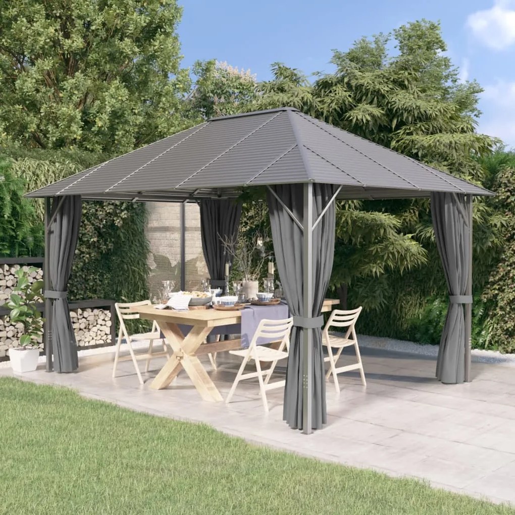 vidaXL Gazebo com paredes laterais e telhado 4x3 m antracite