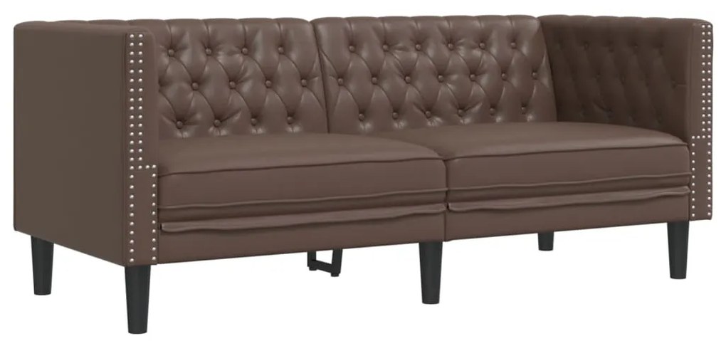 2 pcs conjunto de sofás chesterfield couro artificial castanho