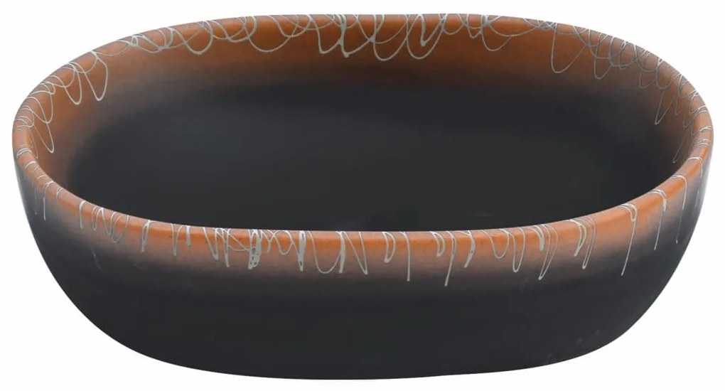 Lavatório de bancada oval 47x33x13 cm cerâmica preto e laranja