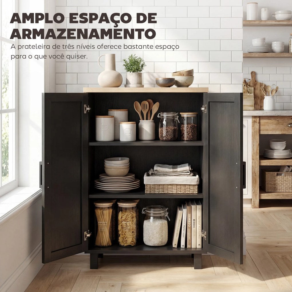 Aparador Estreito de Sala com 2 Portas e Prateleira Ajustável, 60x30x90 cm, Preto