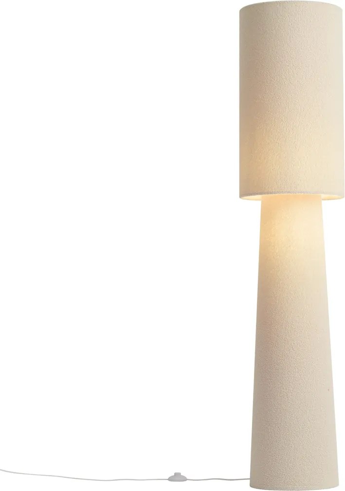 Candeeiro de pé Japandi bege tecido teddy 2-luzes - Trompet