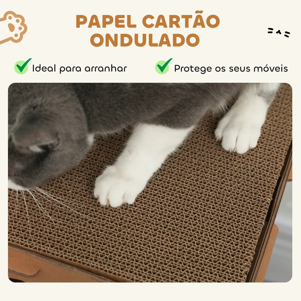 Casa para Gatos de Cartão em Forma de Castelo com 2 Níveis 3 Zonas de Arranhar Túnel e Rampa 78x66x57 cm Castanho