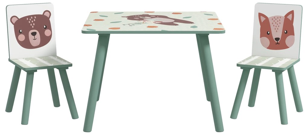 ZONEKIZ Conjunto de Mesa e Cadeiras para Crianças de 3 Peças Mesa Infantil com 2 Cadeiras Conjunto de Móveis para Atividades Verde