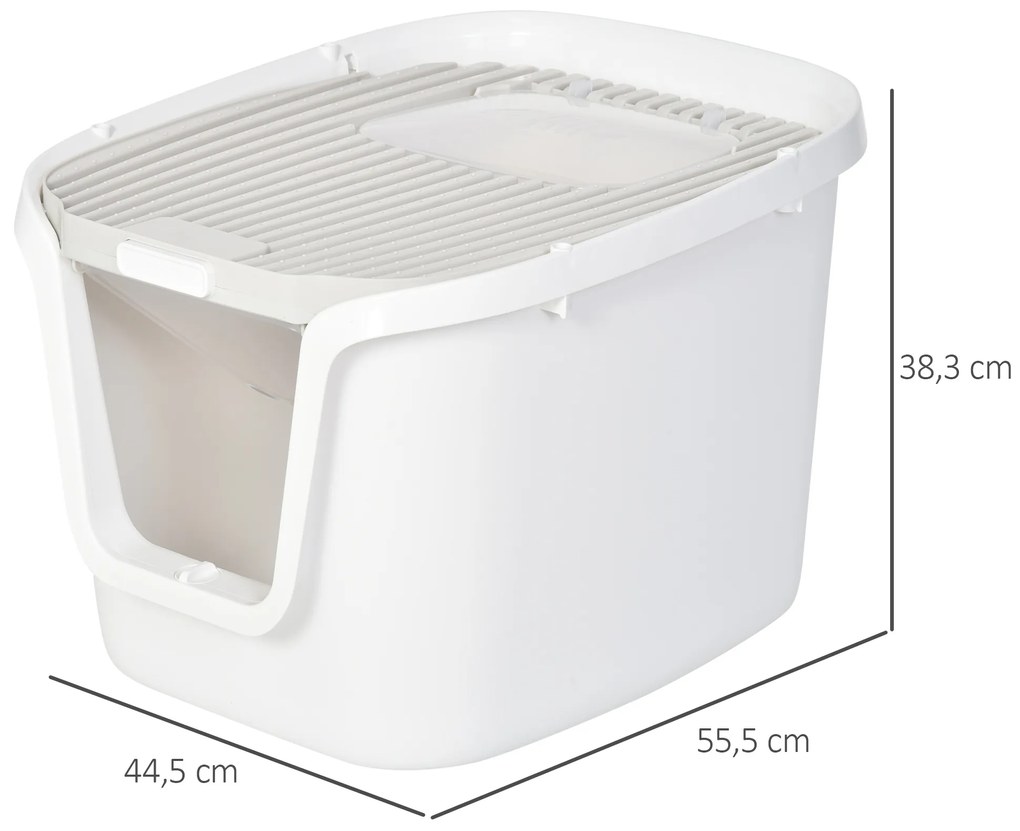PawHut Caixa de areia para gatos com porta dupla Caixa desodorizante de carvão ativado Pá Equipada Amplo espaço 55,5x44,5x38,3 cm cinza branco