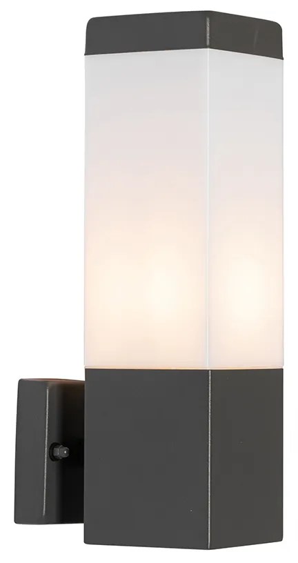Candeeiro de parede exterior moderno cinzento escuro com opalina - Malios Moderno