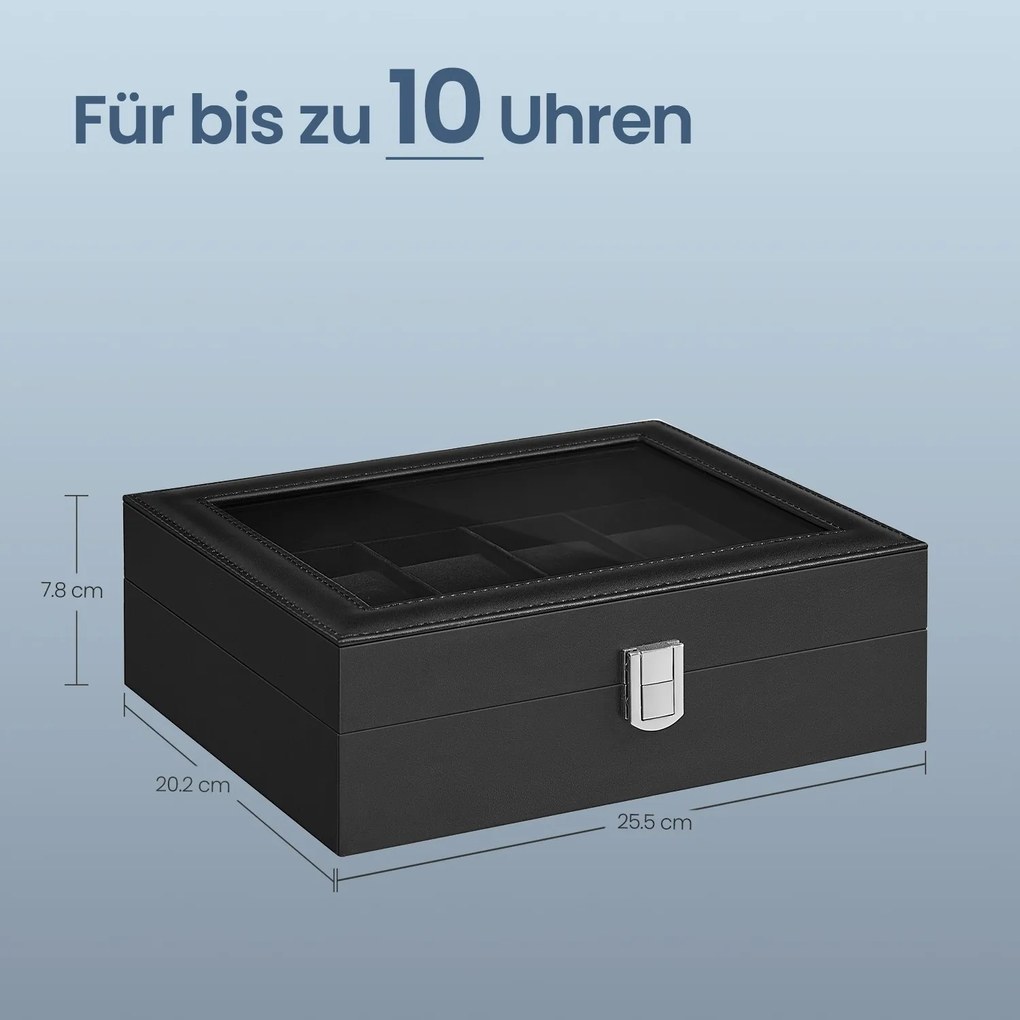 Caixa para relógios com 10 compartimentos 20,2 x 25,5 x 7,8 cm Preto