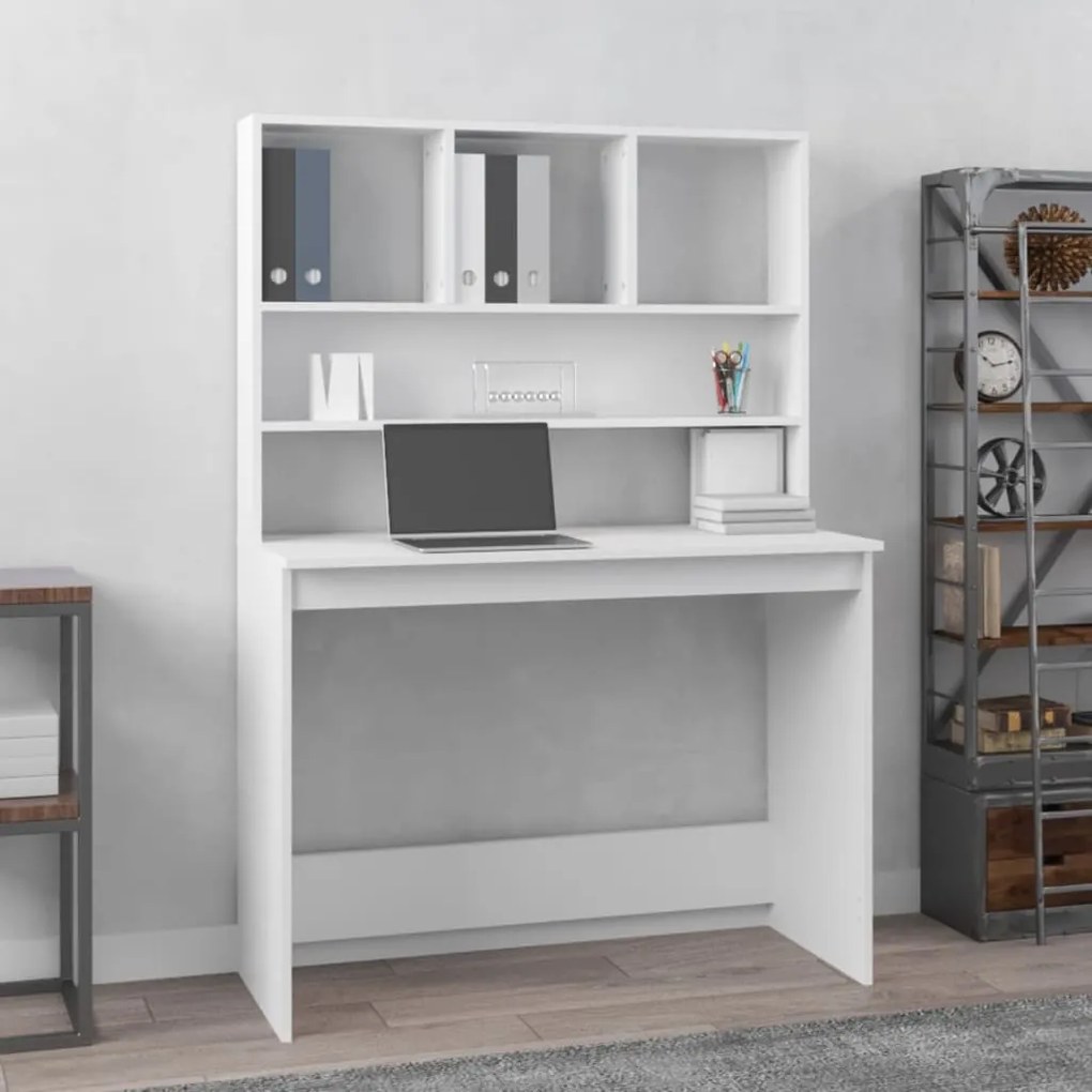 823000 vidaXL Secretária c/ prateleiras 102x45x148cm derivados madeira branco