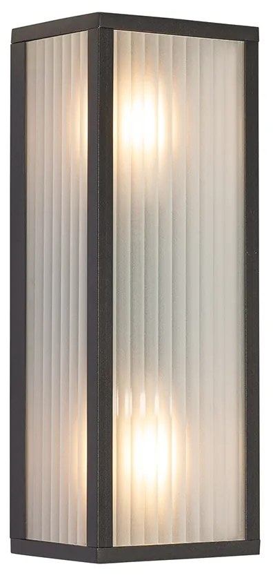 Candeeiro de parede exterior preto com vidro canelado 2 luzes IP44 - Charlois
