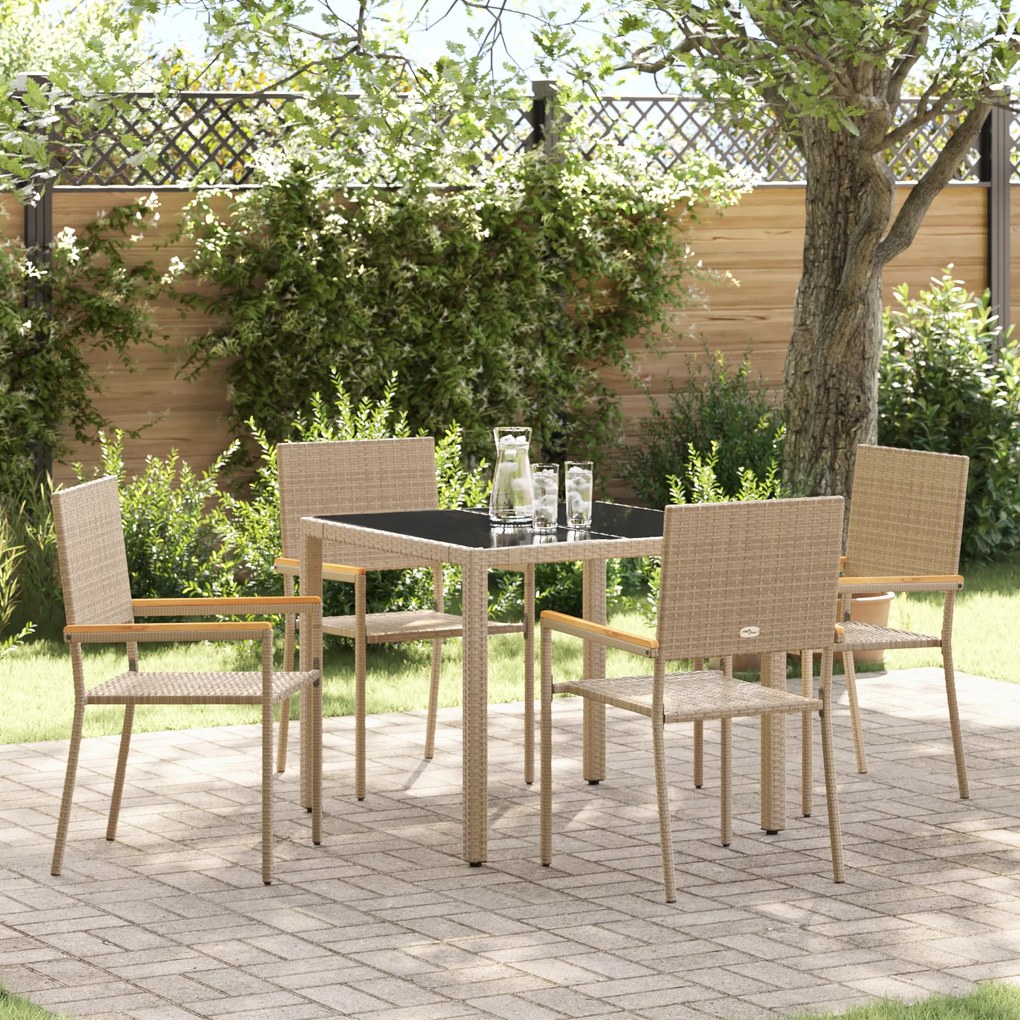 Conjunto de Jantar de Jardim vidaXL com 5 Peças Bege Rattan