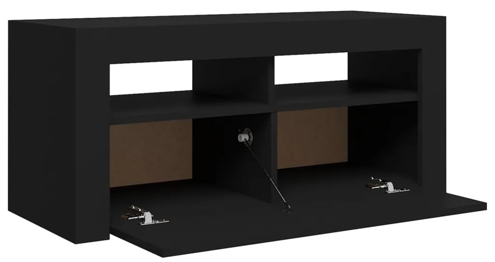 Móvel de TV com luzes LED 90x35x40 cm preto