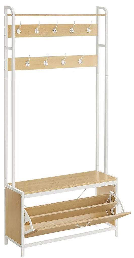 Cabideiro com armário para sapatos, banco e prateleira | VASAGLE | 85 x 30 x 180 cm | HSR405W09.