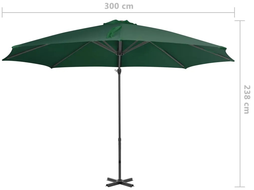 Guarda-sol de jardim cantilever com poste alumínio 300 cm verde