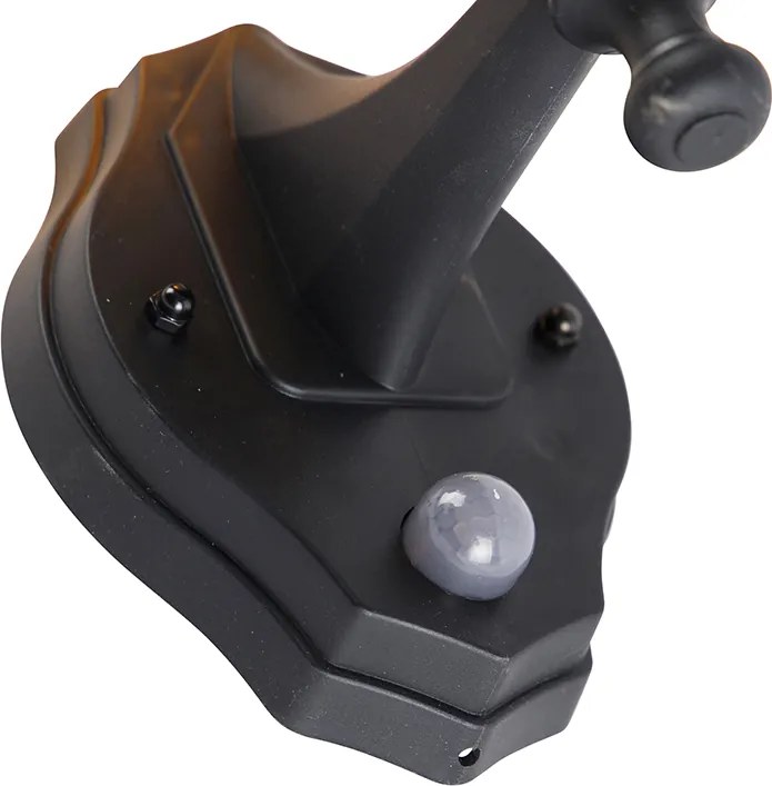 Candeeiro de parede exterior clássico preto com sensor de movimento - New Haven