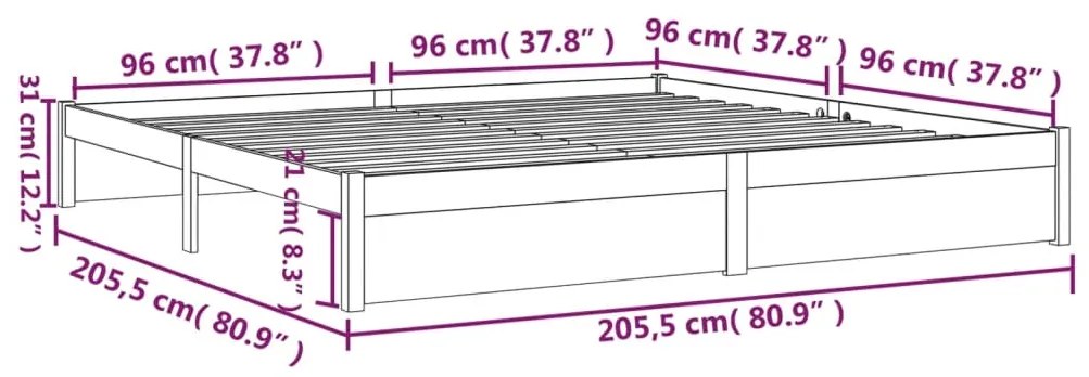 Estrutura de cama 200x200 cm madeira maciça castanho mel