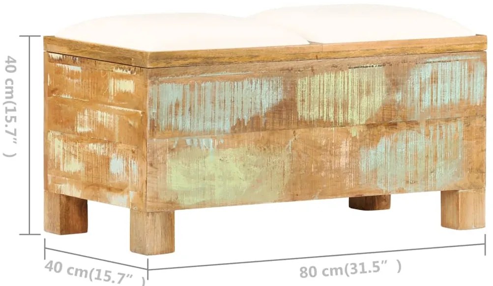 Banco de armazenamento em madeira reciclada maciça 80x40x40 cm