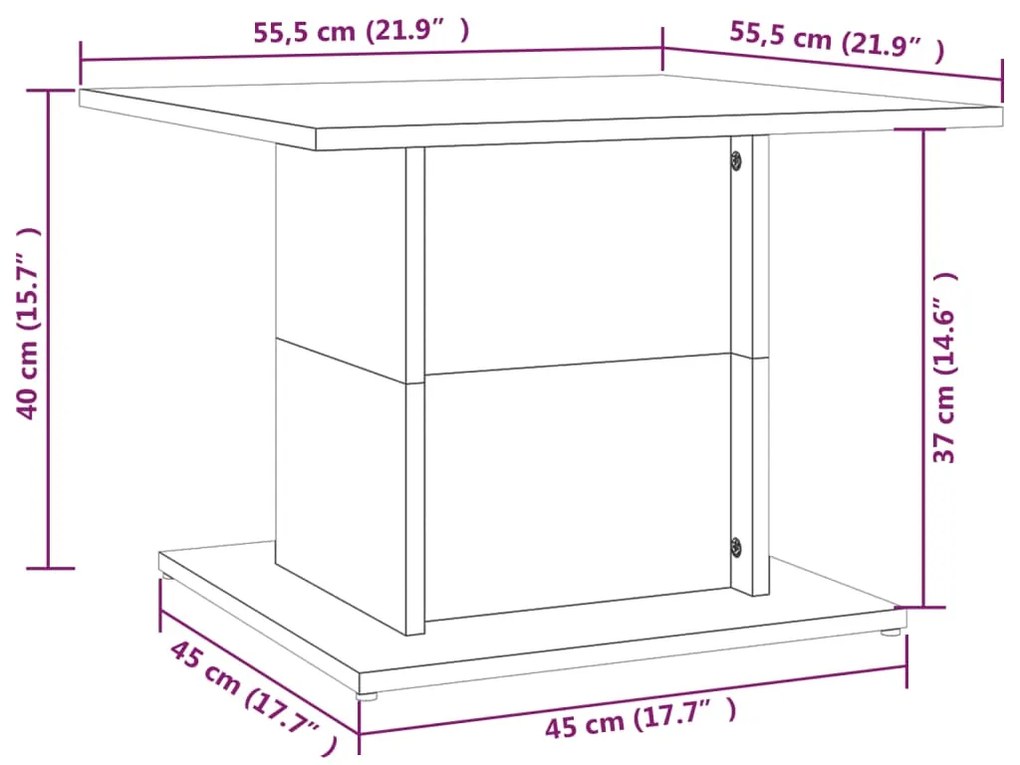 Mesa de centro 55,5x55,5x40cm derivados madeira carvalho fumado