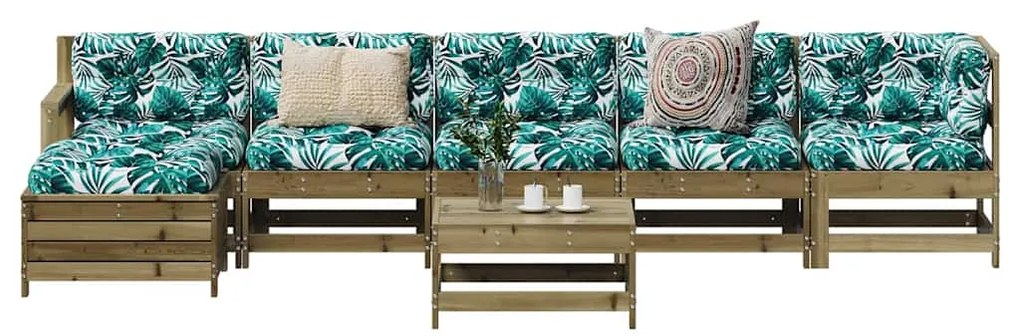 7 pcs conjunto lounge de jardim madeira de pinho impregnada