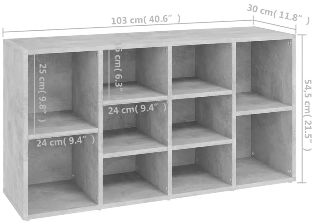 Sapateira 103x30x54,5 cm contraplacado cinzento cimento