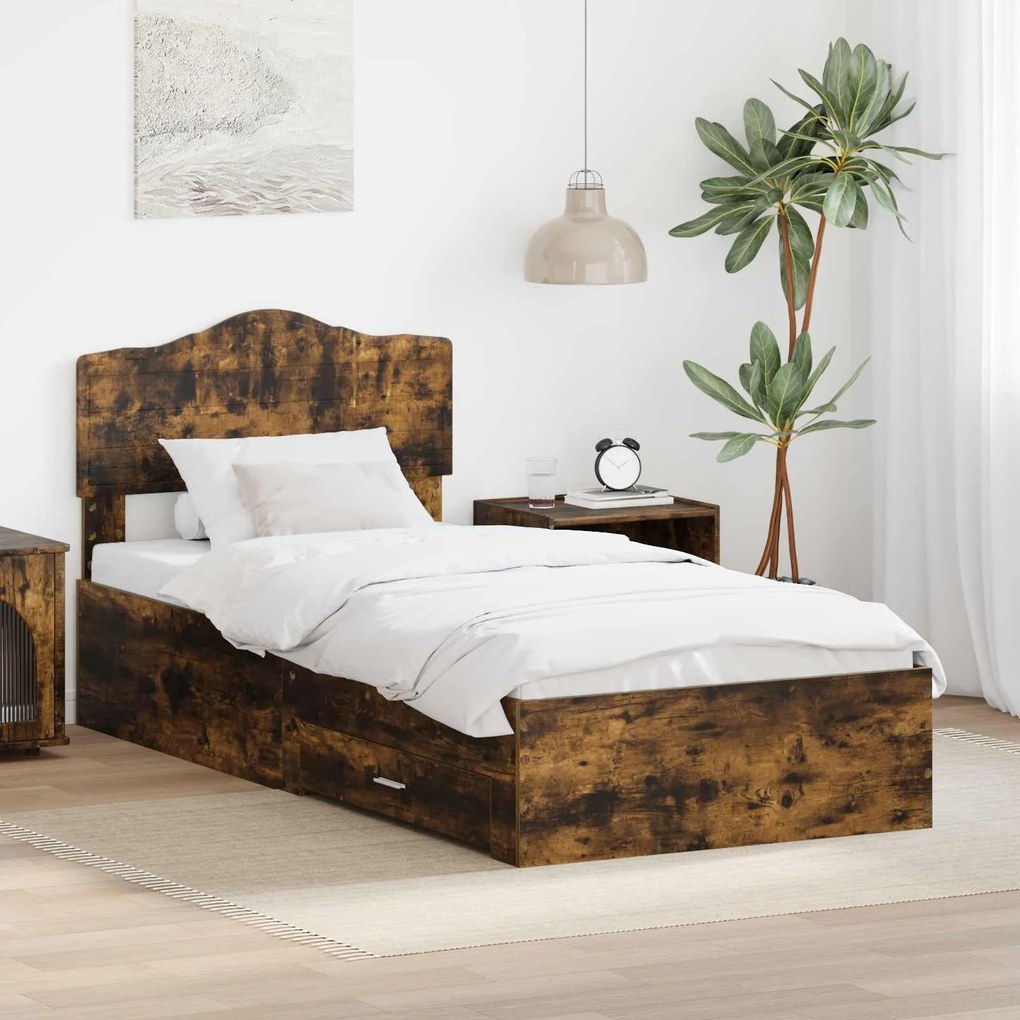 vidaXL Estrutura da Cama com cabeceira Carvalho Defumado 100 x 200 cm
