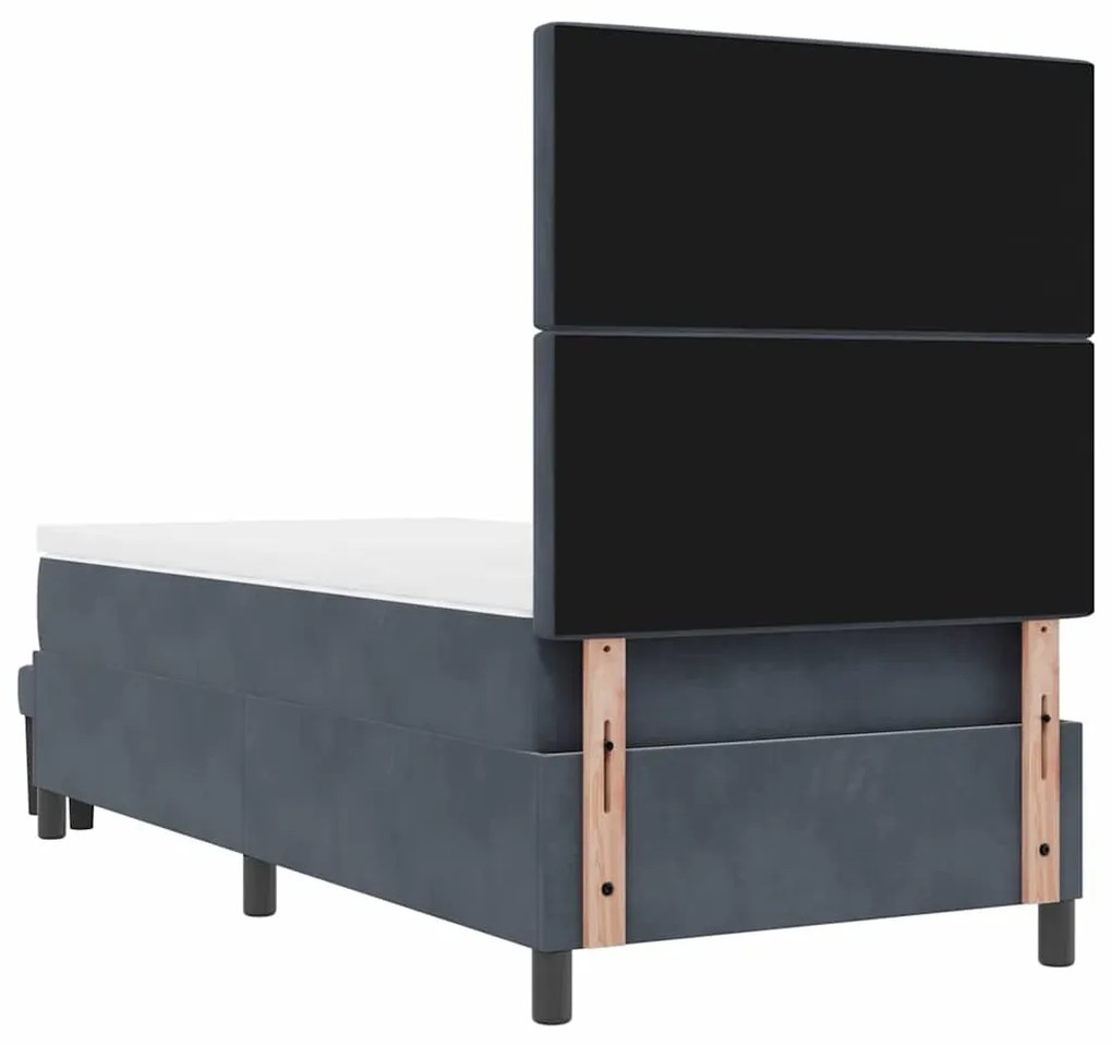 Cama Box Spring com Colchão e Banco Cinza Escuro 90x200 cm Veludo