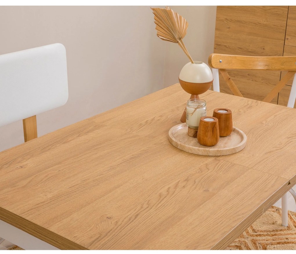 Conjunto de Mesa de Jantar Extensível e Cadeiras Oliver – Branco – Mes