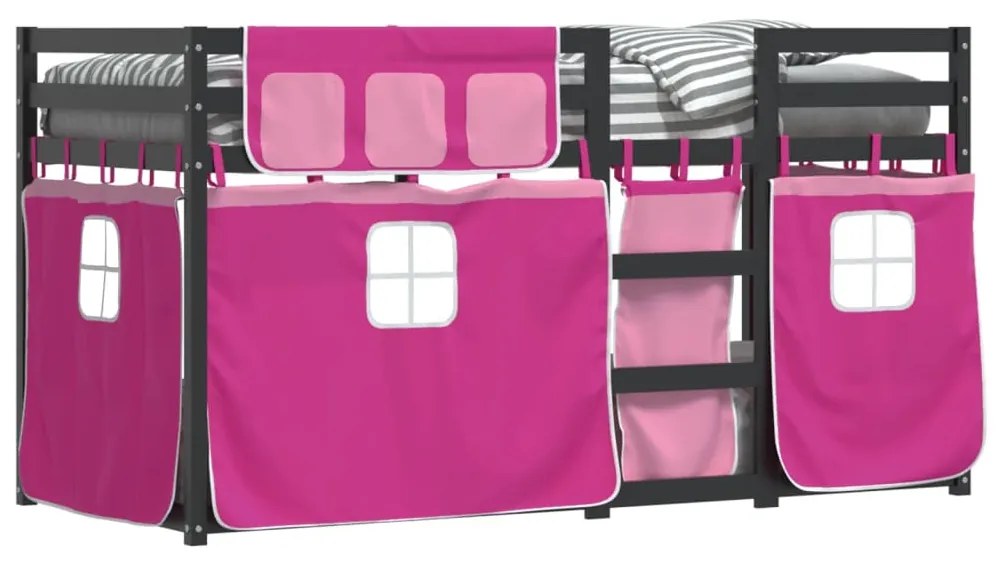 Beliche com cortinas 90x190 cm madeira de pinho maciça rosa