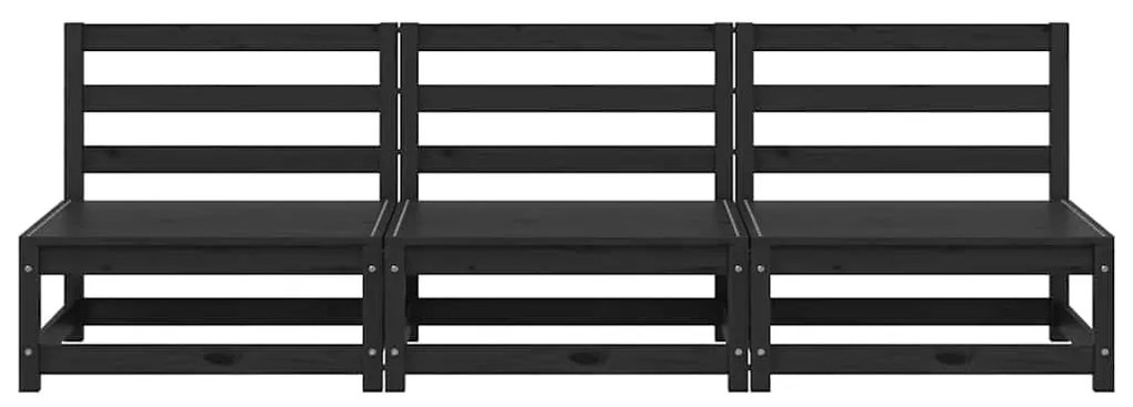 Sofás de centro para jardim 3 pcs madeira de pinho maciço preto