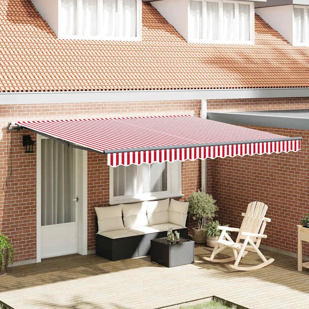 vidaXL Toldo Retrátil Vermelho e Branco 400 × 300 cm Poliéster e Aço