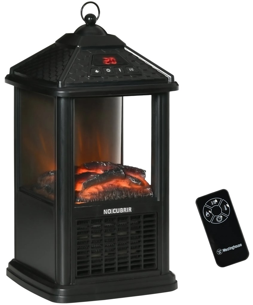 HOMCOM Lareira Elétrica 700W/1000W com Chama Realista Ecrã LED Controlo Remoto e Proteção Contra Superaquecimento16x16x31cm Pre | Aosom Portugal