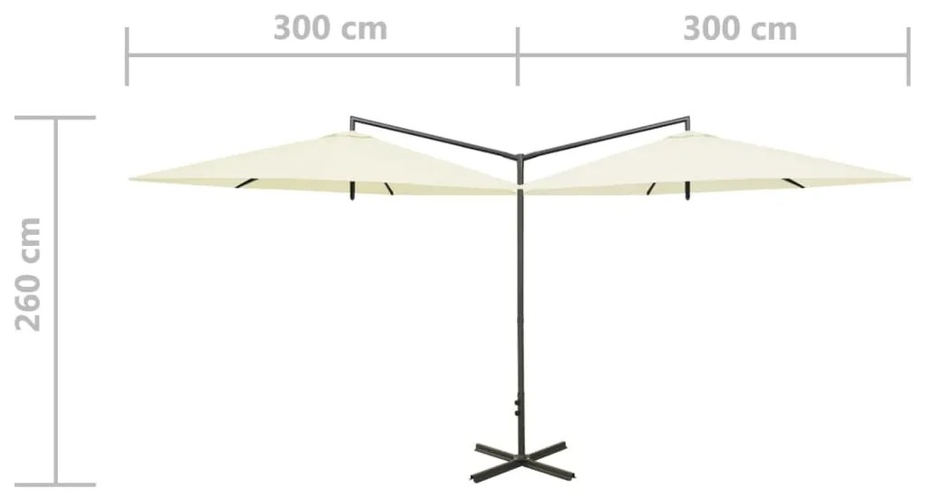 Guarda-sol de jardim duplo com poste de aço 600 cm areia