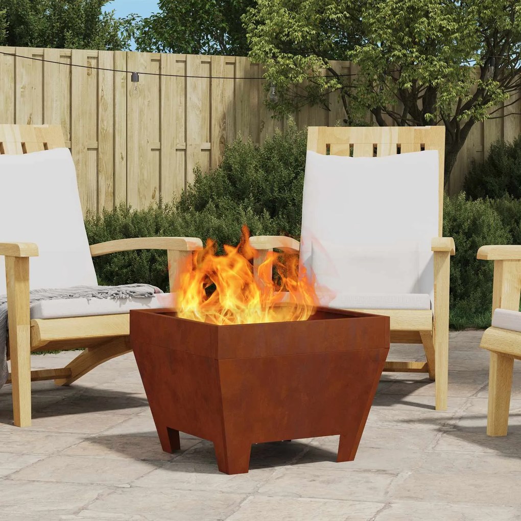 vidaXL Fire Pit Castanho 50 x 50 x 38 cm Aço resistente às intempéries