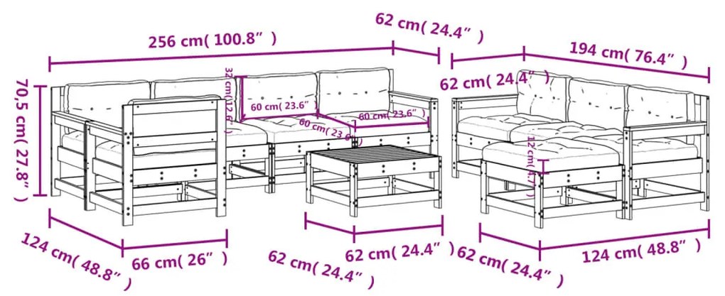 10 pcs conjunto lounge jardim c/ almofadões madeira maciça