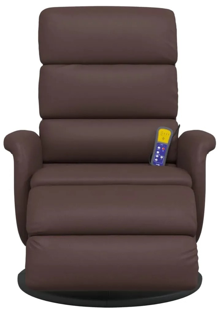 Poltrona massagens recl. c/ apoio pés couro artificial castanho