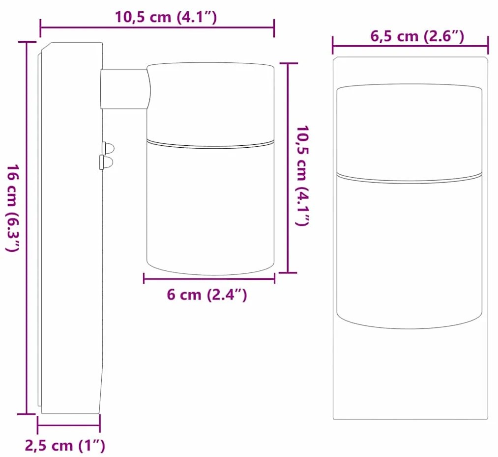 Luzes de Parede Externas 2 pcs Preto Aço Inoxidável IP44