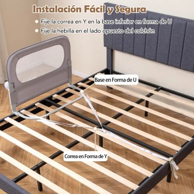 Barreira dobrável para camas infantis, altura ajustável com 80 x 30 x 60 cm, com capa removível em tecido Oxford, base em U, com correia e fivela, cin