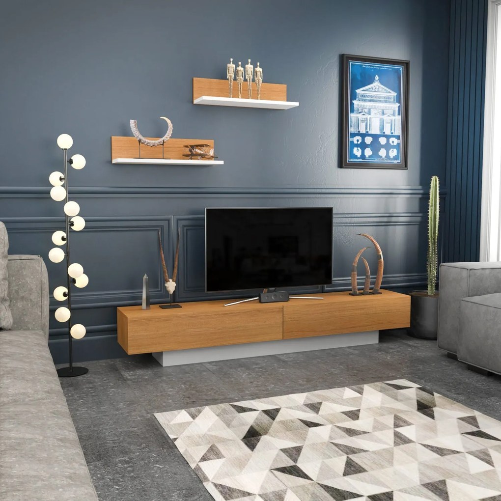Unidade de TV Lusi – Branco e Teca – 180 cm x 31 cm x 40 cm