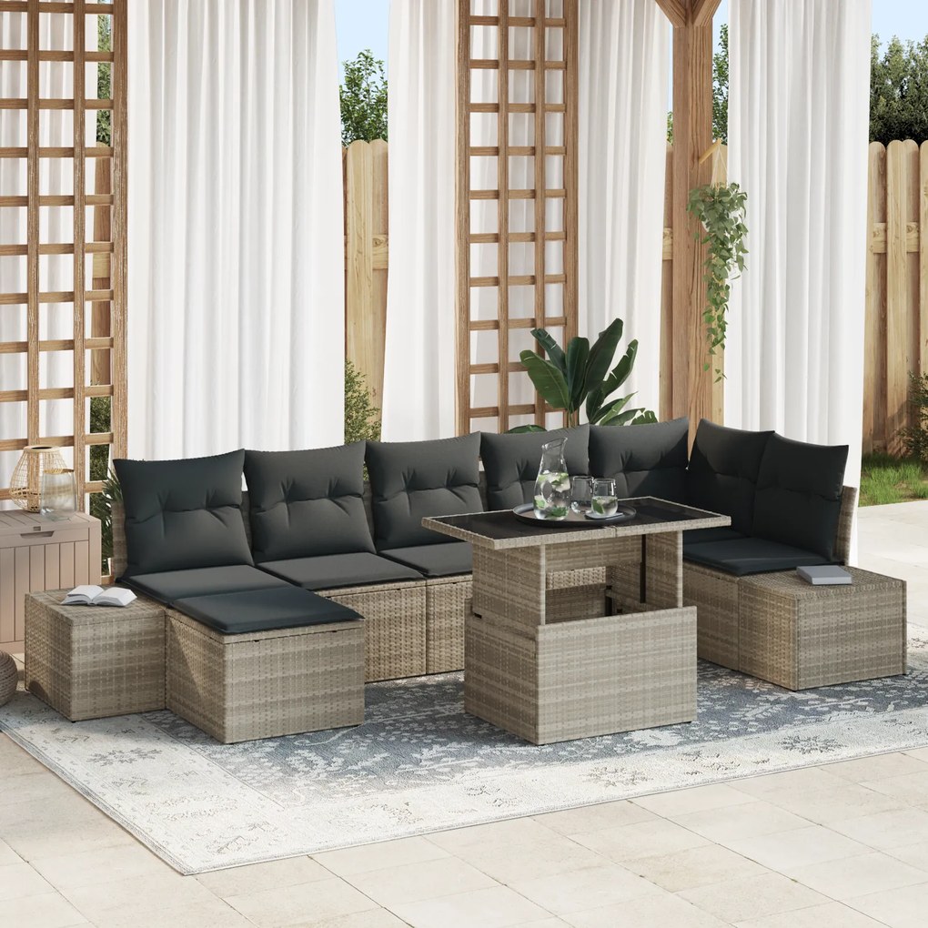 Conjunto de Sofá de Jardim com 8 Peças e Almofadas Cinza Claro em Ratt